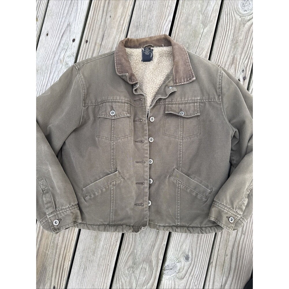Vintage American Eagle Jacket Women LG Brown Canvas Corduroy Collar Bomber Y2K